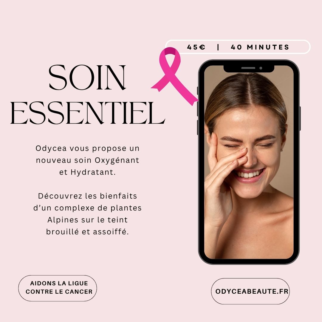 Octobre rose : Soin Essentiel oxygénant et hydratant, 45 € – 40 minutes, au profit de la Ligue contre le cancer